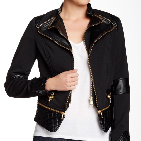 FILLMORE Zip Peplum Moto Blazer Jacket Topper NEW Black/Gold Womens CHIC  HP🎉 - Picture 2 of 12